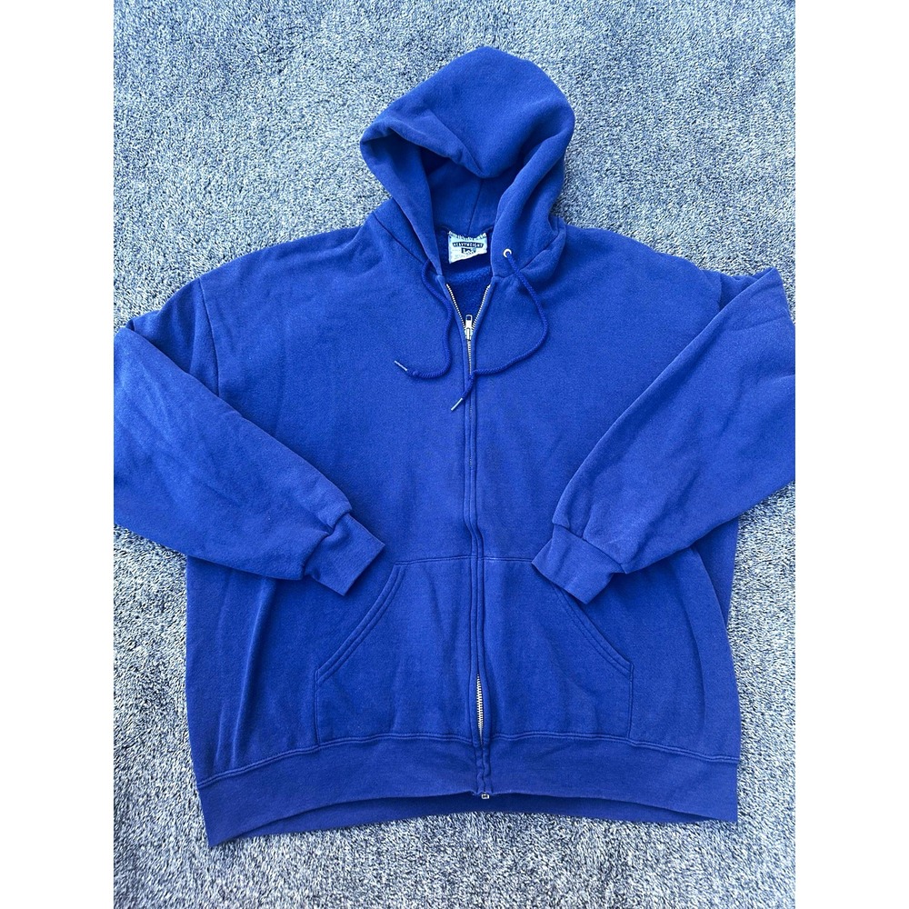 Vintage Lee Heavyweight Hoodie XL Blue Blank Zip Up 90s USA Mexico Boxy